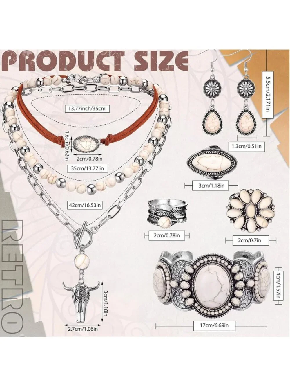 Turquoise Western Jewelry Set for Women - Boho Chic Accessories & Gift Idea